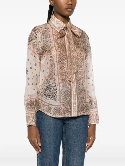 Shop Zimmermann Stunning Crba Silk And Linen Shirt For Women In Tan
