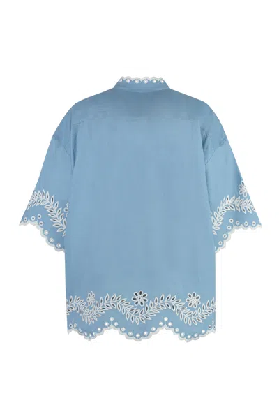 Shop Zimmermann Embroidered Cotton Shirt – Navy In Blue