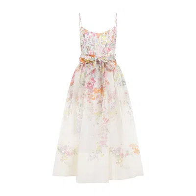 Shop Zimmermann Floral Corset Midi Dress In Linen Silk For Women In White