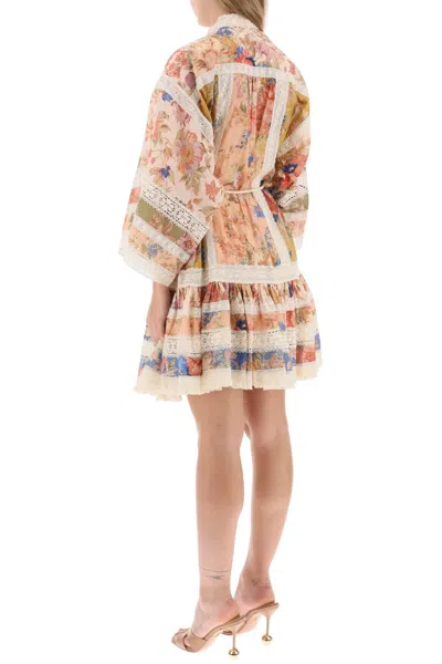 Shop Zimmermann Floral Print Cotton Mini Dress With Lace Trims For Women In Multicolor