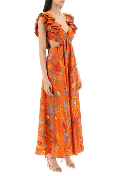 Shop Zimmermann Floral Print Cut-out Dress In Orange