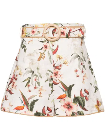 Shop Zimmermann Floral Print Linen Shorts For Women In White