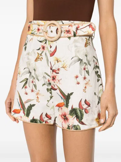 Shop Zimmermann Floral Print Linen Shorts For Women In White