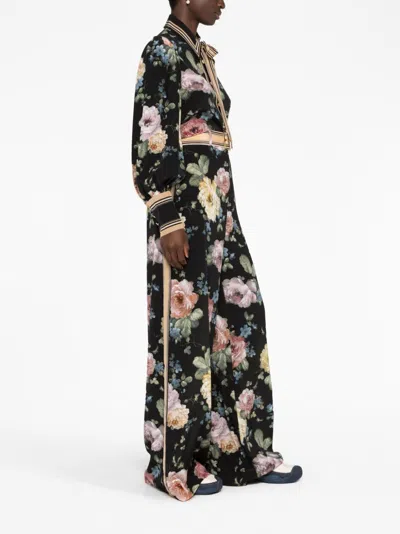 Shop Zimmermann Floral Print Silk Trousers For Women In Black