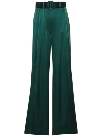 Shop Zimmermann Green Belted Wide Leg Silk Pants For Women