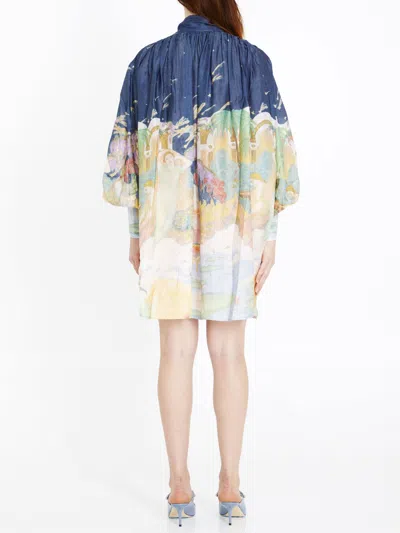 Shop Zimmermann Lyrical Barrel Mini Dress In Multicolor Silk Chiffon With Paradise Print