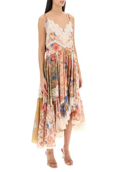 Shop Zimmermann Multicolor Asymmetric Dress With Lace Trims