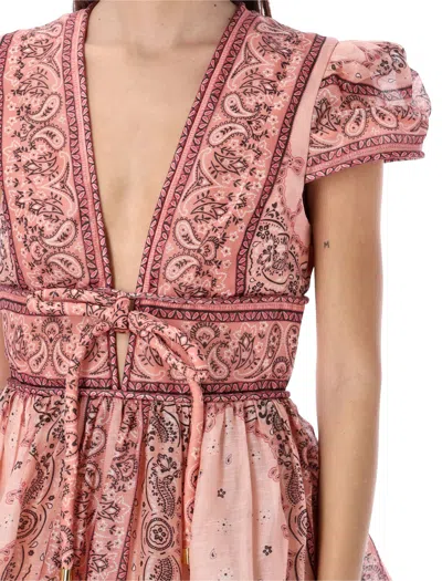 Shop Zimmermann Pink Bandana Linen Silk Mini Dress For Women In Pink_bandana
