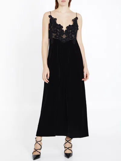 Shop Zimmermann Sensory Velvet Slip Dress In Black With Embroidered Bodice