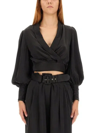 Shop Zimmermann Silk Wrap Cropped Blouse For Women In Black