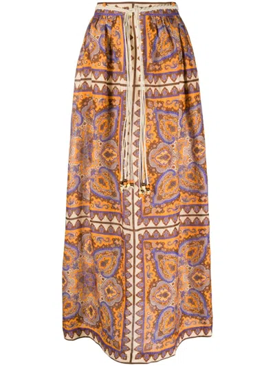 Shop Zimmermann Terracotta Paisley Print Linen Maxi Skirt In Orange