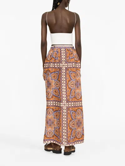 Shop Zimmermann Terracotta Paisley Print Linen Maxi Skirt In Orange
