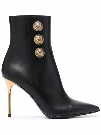 Balmain Women's Pointed Toe Logo Accent High Heel Ankle Booties In Black