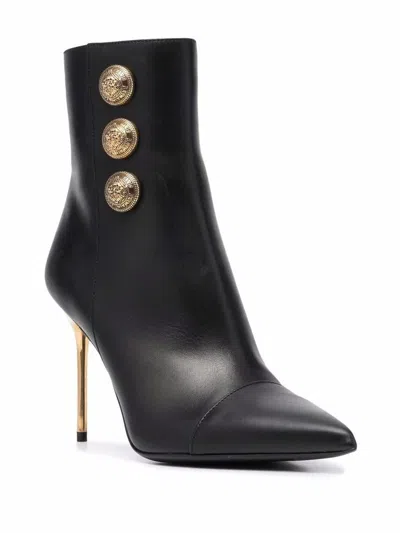 Balmain Women's Pointed Toe Logo Accent High Heel Ankle Booties In Black