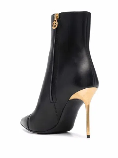 Balmain Women's Pointed Toe Logo Accent High Heel Ankle Booties In Black