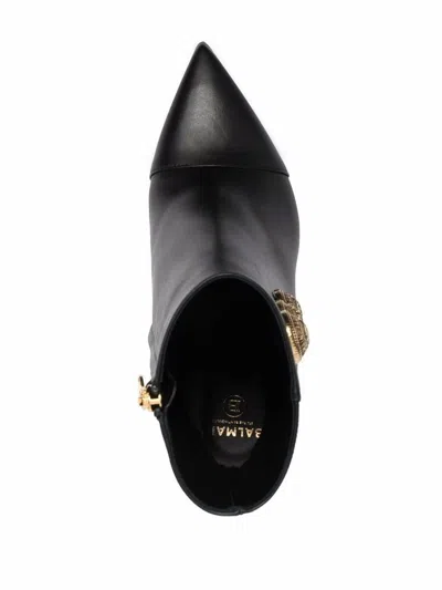 Balmain Women's Pointed Toe Logo Accent High Heel Ankle Booties In Black