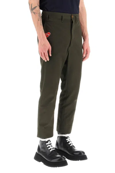 Shop Vivienne Westwood Cropped Cruise Pants Featuring Embroidered Heart-shaped Logo In Verde
