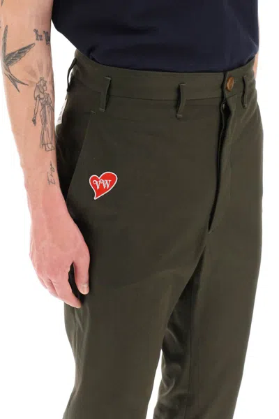 Shop Vivienne Westwood Cropped Cruise Pants Featuring Embroidered Heart-shaped Logo In Verde