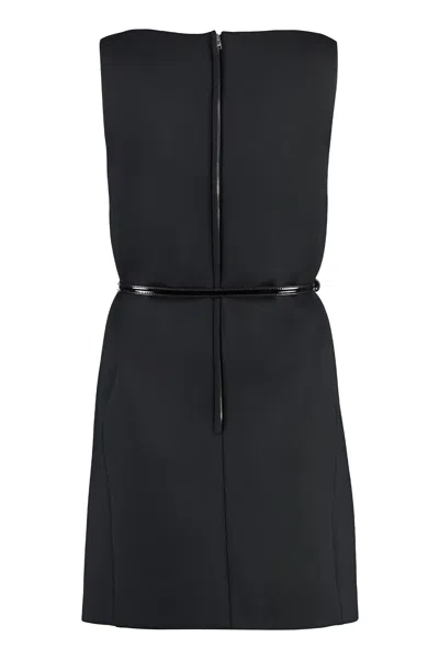 Shop Gucci Black Wool-blend Dress With Leather Belt And Metal Horsebit For Women
