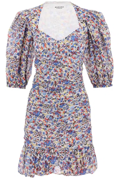 Shop Isabel Marant Étoile Floral Paisley Cotton Mini Dress With Diamond Neckline And Balloon Sleeves In Multicolor