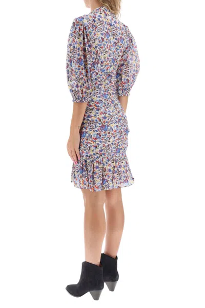 Shop Isabel Marant Étoile Floral Paisley Cotton Mini Dress With Diamond Neckline And Balloon Sleeves In Multicolor