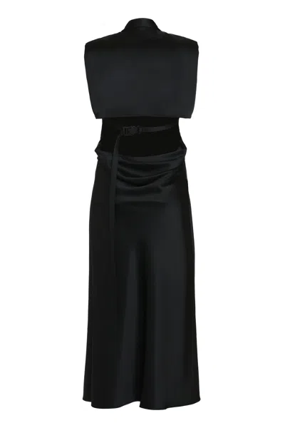 Shop Off-white Black Satin Dress With Decorative Cross And Back Cut-out Detail