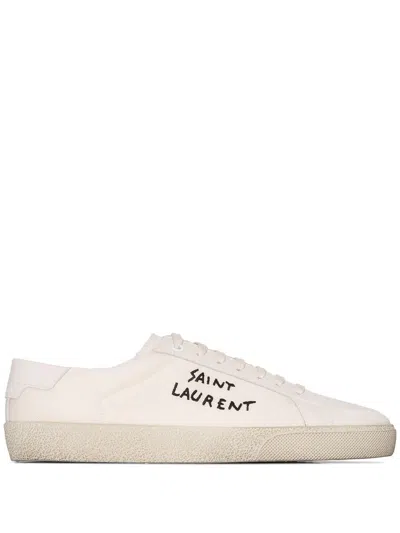 Shop Saint Laurent Effortlessly Stylish Off-white Canvas Court Classic Sneakers For Women