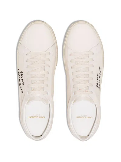 Shop Saint Laurent Effortlessly Stylish Off-white Canvas Court Classic Sneakers For Women