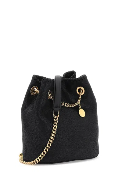 Shop Stella Mccartney Glossy Black Bucket Handbag With Gold Tone Hardware In Grey