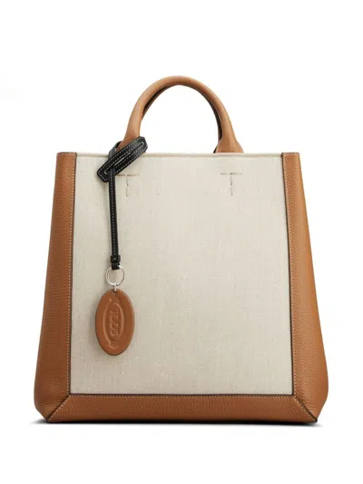 Shop Tod's Luxury Brown Panelled Leather Tote Handbag For Women In Multicolor