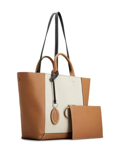 Shop Tod's Luxury Brown Panelled Leather Tote Handbag For Women In Multicolor