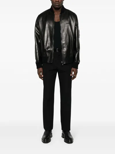 Shop Versace Men's Black Leather Blouson Jacket For Ss24