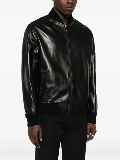 Shop Versace Men's Black Leather Blouson Jacket For Ss24
