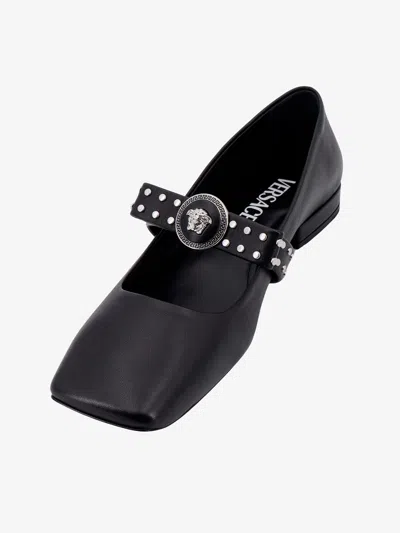 Shop Versace Woman Gianni Ribbon Woman Black Ballerinas