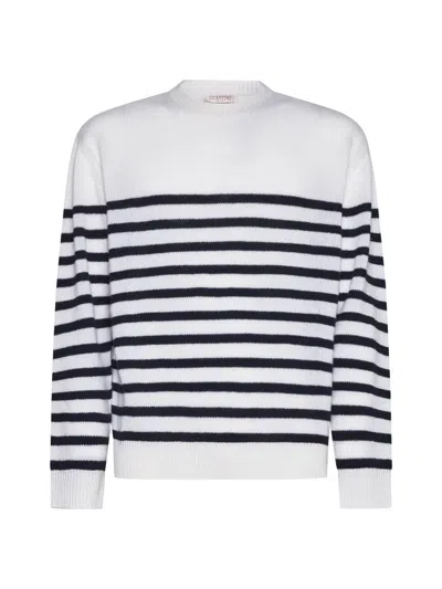 Shop Valentino Sweaters In Avorio/navy