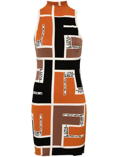 Shop Fendi Printed Short Dress In Orange