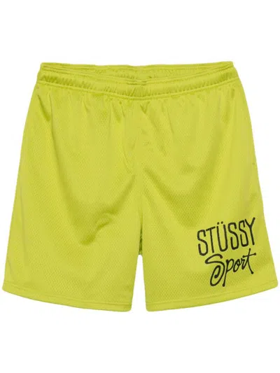 Shop Stussy Stüssy Logo Mesh Shorts In Yellow