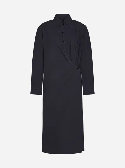 Shop Lemaire Twisted Cotton Dress In Dark Navy
