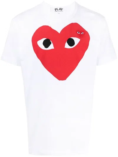 Shop Comme Des Garçons Play Double Red Heart T-shirt In White