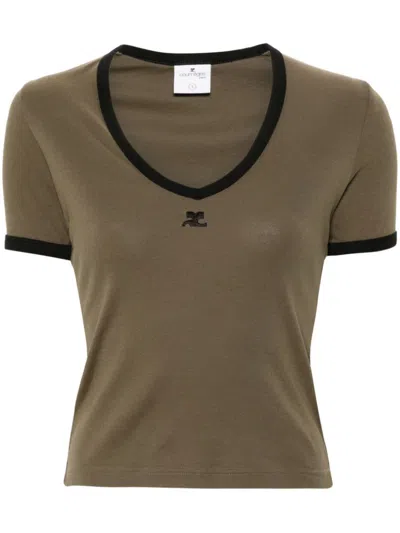 Shop Courrèges Top In Camouflage Green/black