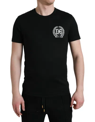 Shop Dolce & Gabbana Black Logo Embroidery Crewneck Short Sleeve T-shirt
