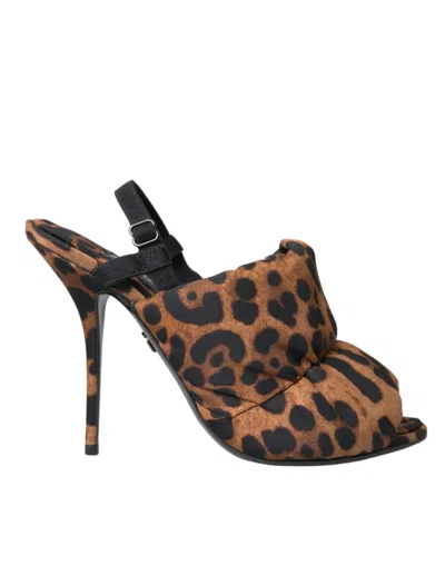 Dolce & Gabbana Brown Leopard Slingback Heels Sandals Shoes In Brown