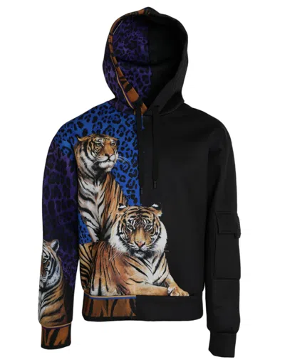 Dolce & Gabbana Multicolor Tiger Hooded Sweatshirt Sweater In Multicolor