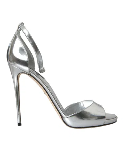 Dolce & Gabbana Silver Keira Leather Heels Sandals Shoes In Silver