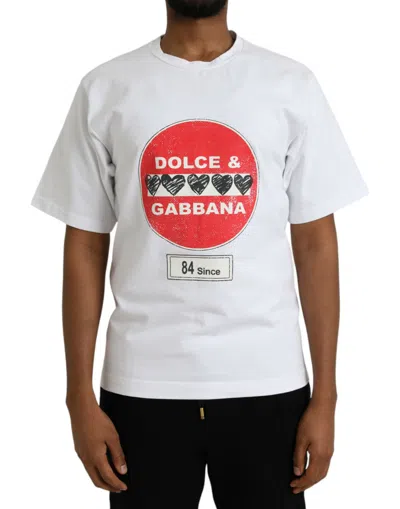 Dolce & Gabbana White Amor Heart Cotton Crewneck Short Sleeve T-shirt In White