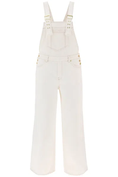Ganni Contrast-stitching Denim Overalls In White