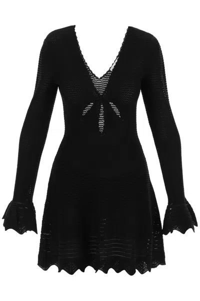 Shop Self-portrait Crochet Mini Dress In Black