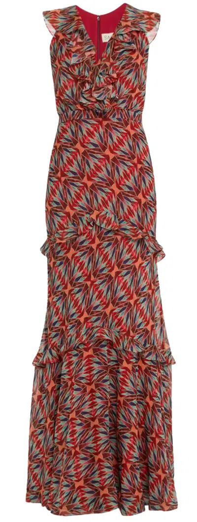 Shop Saloni Women Silk Gerorgette Tiered Ruffled Maxi Dress 2020-topaz In Multi