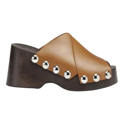 Shop Ganni Wedge Clogs In Tiger Eye In Brown