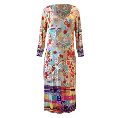 Johnny Was Women Fuji High Slit 3/4 Sleeve Midi Length Knit Dress Multi Color In Multi